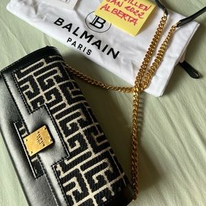 Balmain 1945 Jacquard-Monogram Wallet on Chain